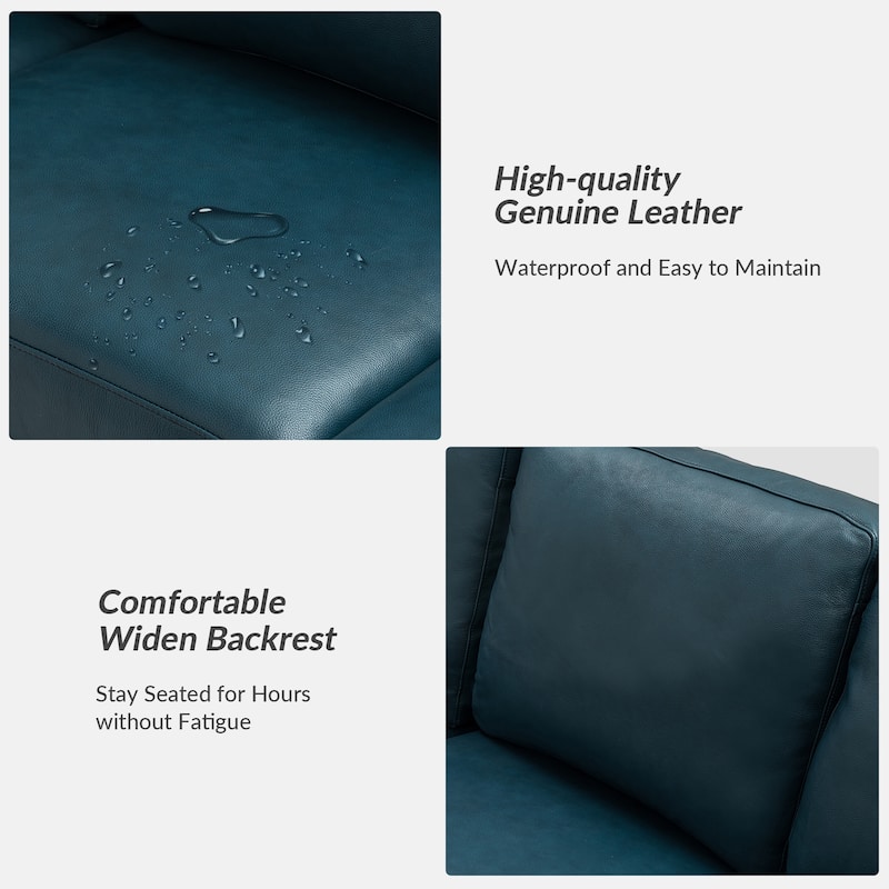 Ernando 83.46" Wide Genuine Leather Sofa with Squared Arms and Pillows