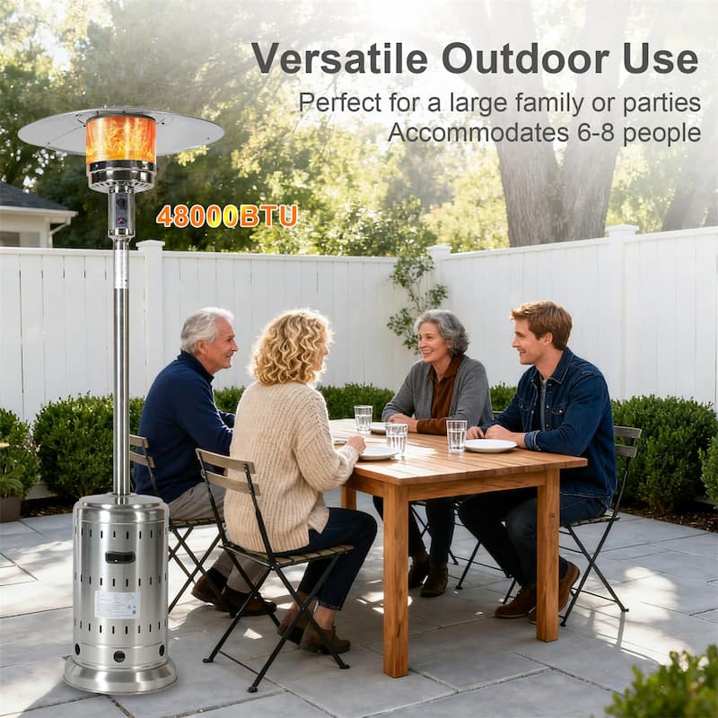 Outdoor Stainless Steel 48,000 BTU Propane Patio Heater with Wheels and Cover