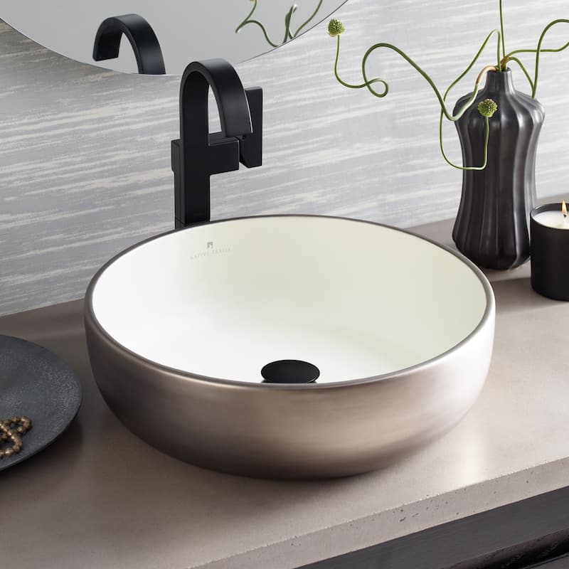 Bliss Fireclay Vessel Bathroom Sink - 16" x 16" x 4.5" - Platinum/White