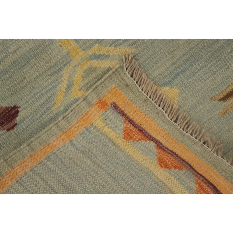 Hand Woven Oriental 100% Wool Carpet Southwestern Tribal Navy Blue & Blues Kilim Runner Rug - 6' 0'' X 2' 0''