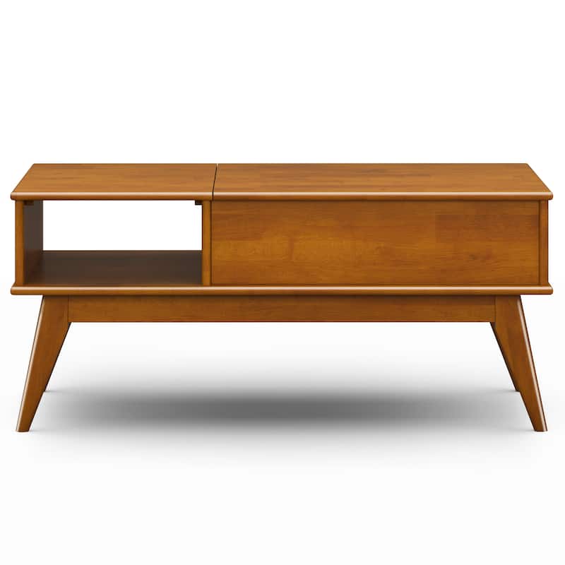 WYNDENHALL Tierney SOLID HARDWOOD 48 inch Wide Rectangle Mid Century Modern Lift Top Coffee Table in Teak Brown