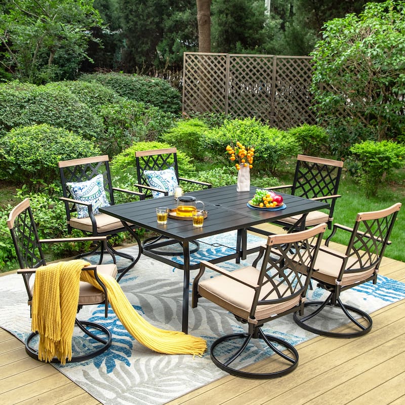 MAISON ARTS 5/7-Piece Patio Dining Set, 1 Metal Table with 4/6 Metal Swivel Dining Chairs