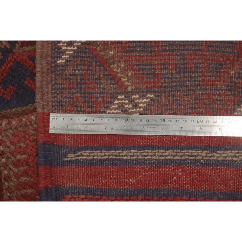 Hand Knotted Oriental 100% Wool Carpet Traditional Tribal Red Balouch Runner Rug - 8' 1'' X 2' 1''