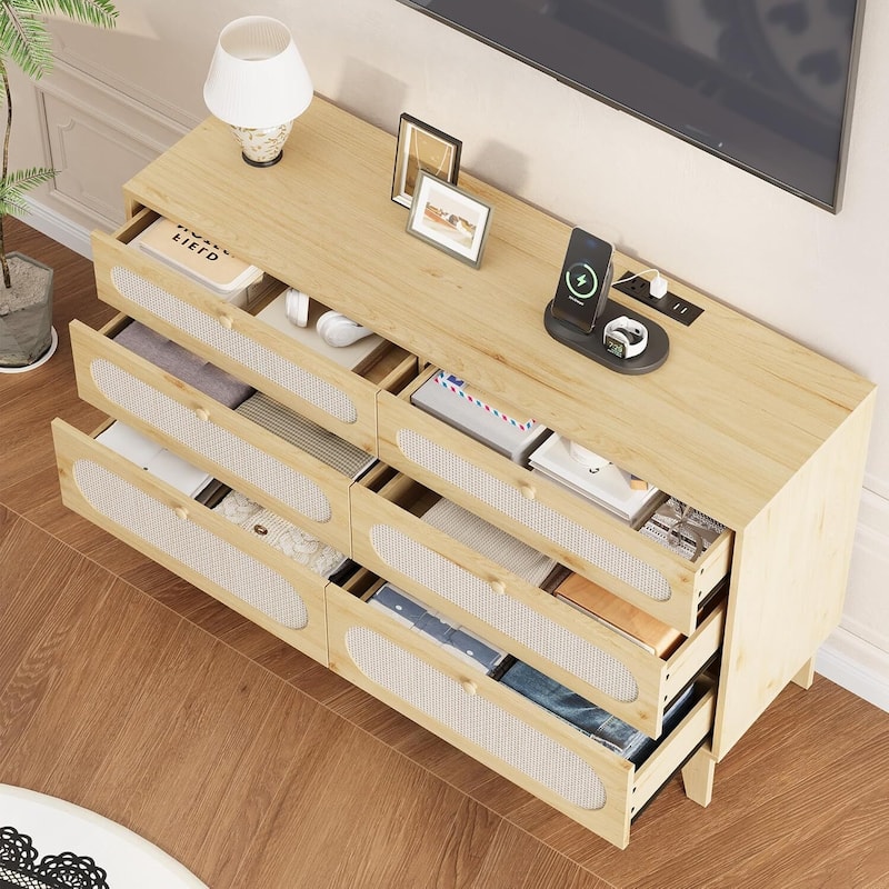 6 Drawers Rattan Dresser for Bedroom