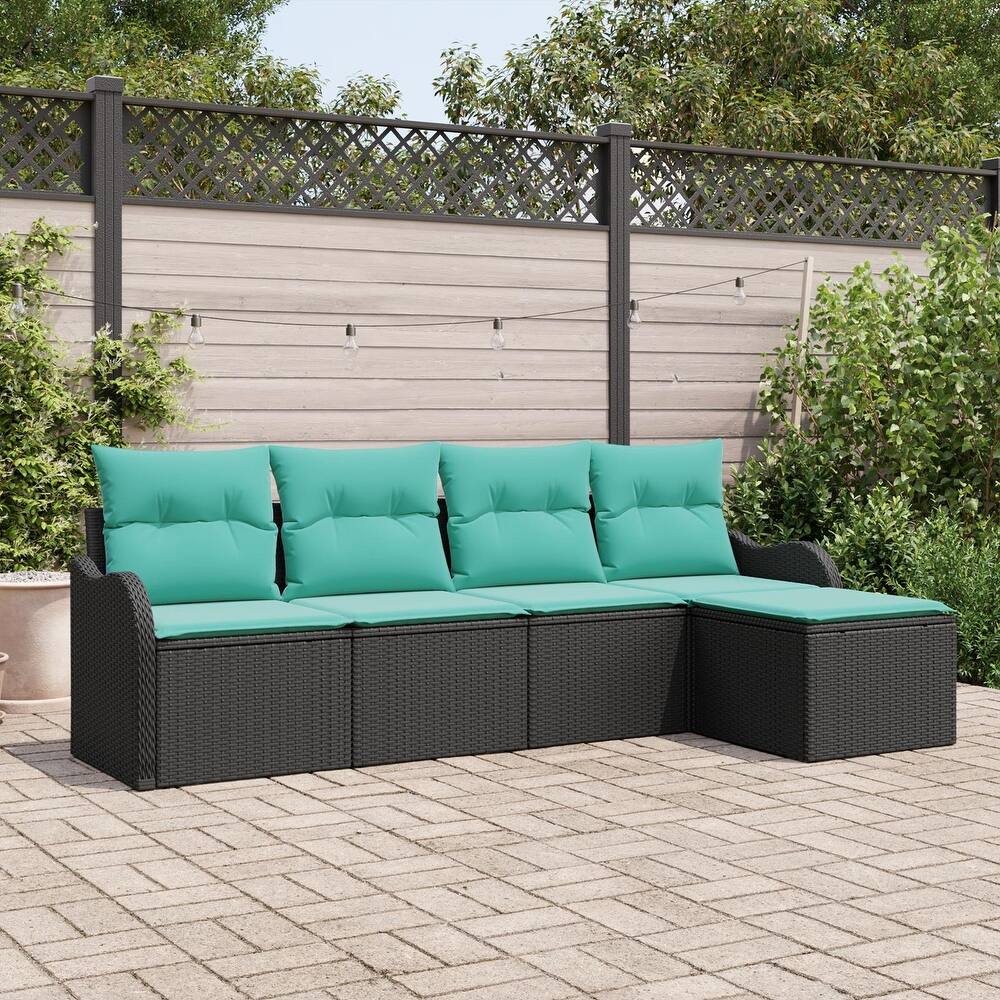 vidaXL 5/6 Garden Sofa Set with Cushions Black/Brown/Grey Poly Rattan - 90.9 x 24.4 x 27.2