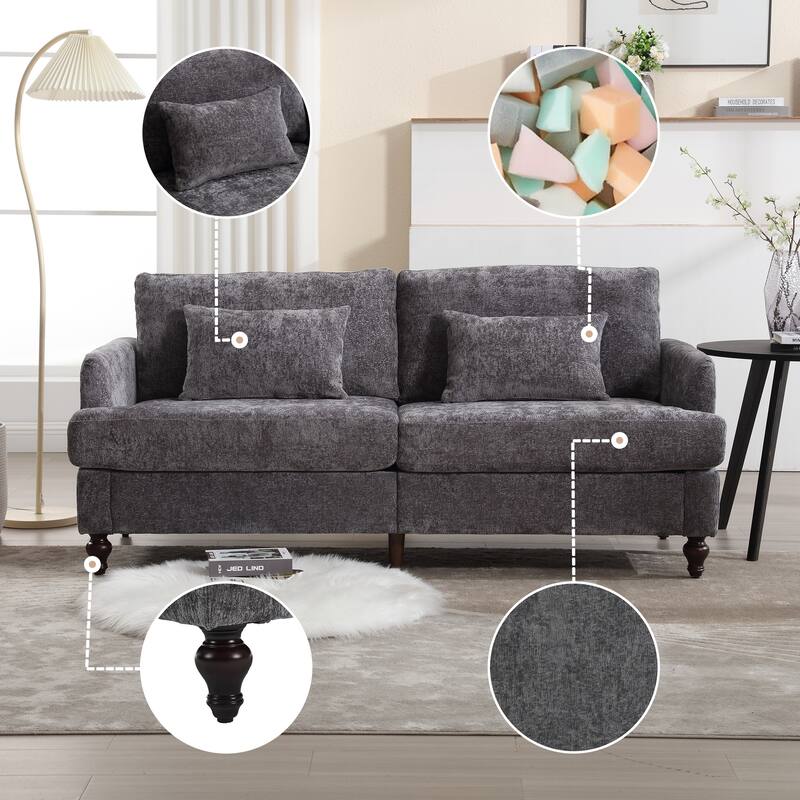 Gray Loveseat Sofa with 2 Pillows, Decorative Sofa with Removable Cushions, Upholstered Armsofa with Solid Wood Frame