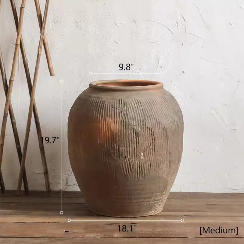RusticReach Round Earthenware Brown Pot