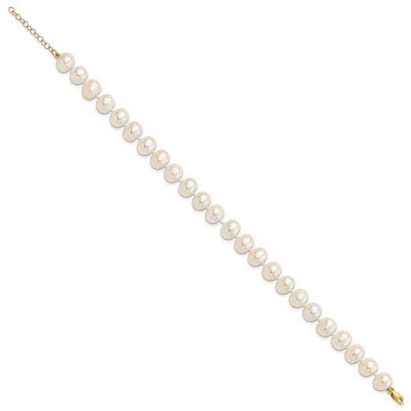 Curata 14k Yellow Gold 8-9mm Cultured Pearl Earrings, 7.25"Bracelet and 18"Necklace Set