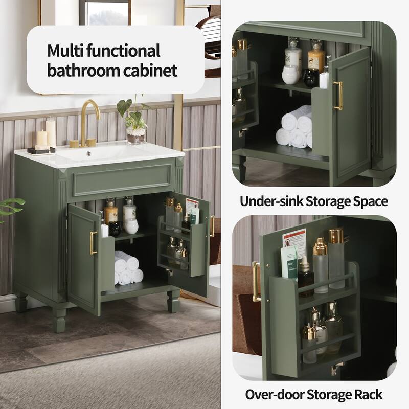 Modern 30" Freestanding Bathroom Vanity Cabinet Wood Frame with Ceramic Sink and Soft-Close Storage