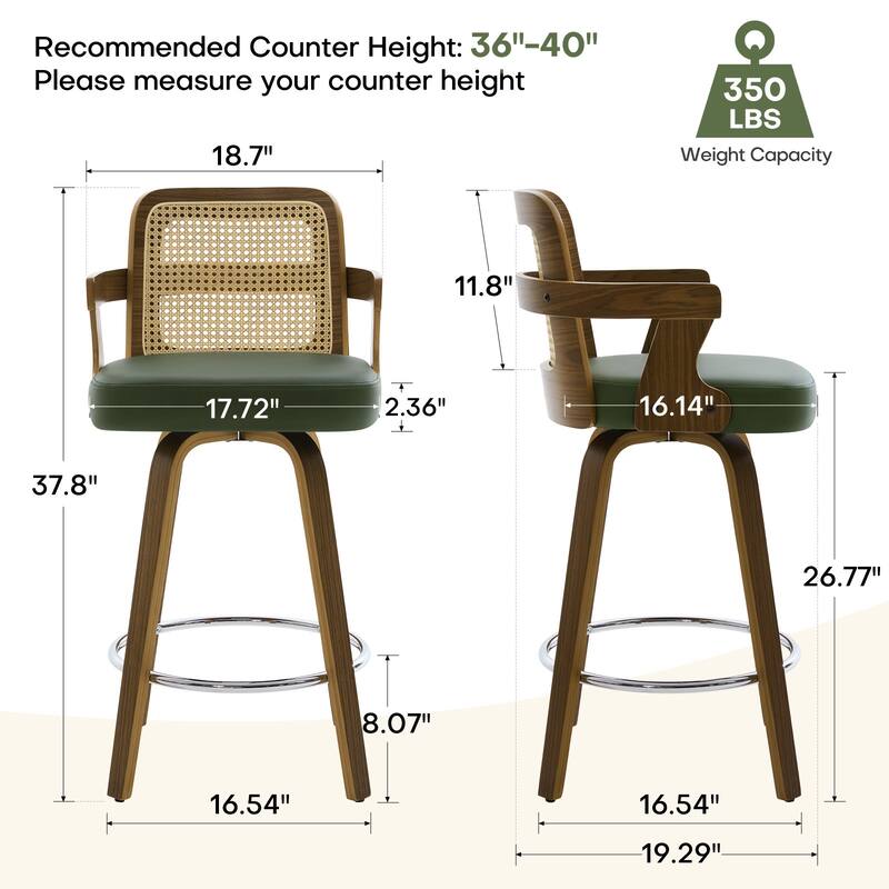 Upholstered Wood Swivel Counter Height Barstool with Arms - 37.8"H x 18.7"W x 19.29"D