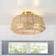 2-Light Bohemian Rattan Semi-Flush Mount Ceiling Light - D14"x H8" - Brass - 14 in. W
