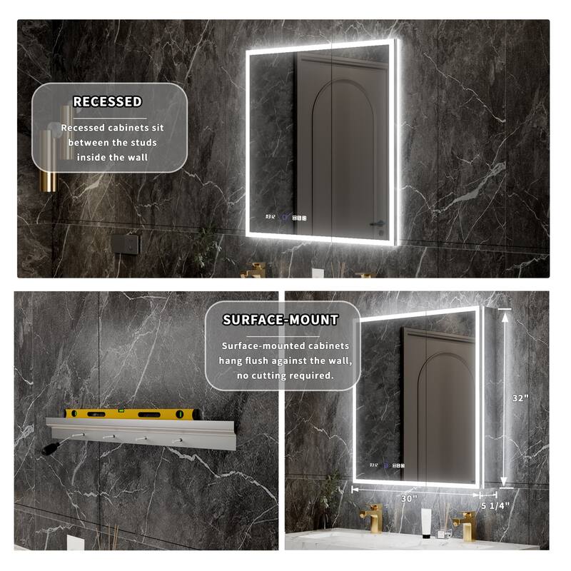 Modland 30"-48"W x 32"H Medicine Cabinet LED Mirrored Wall Mounted Bathroom Mirror with Storage