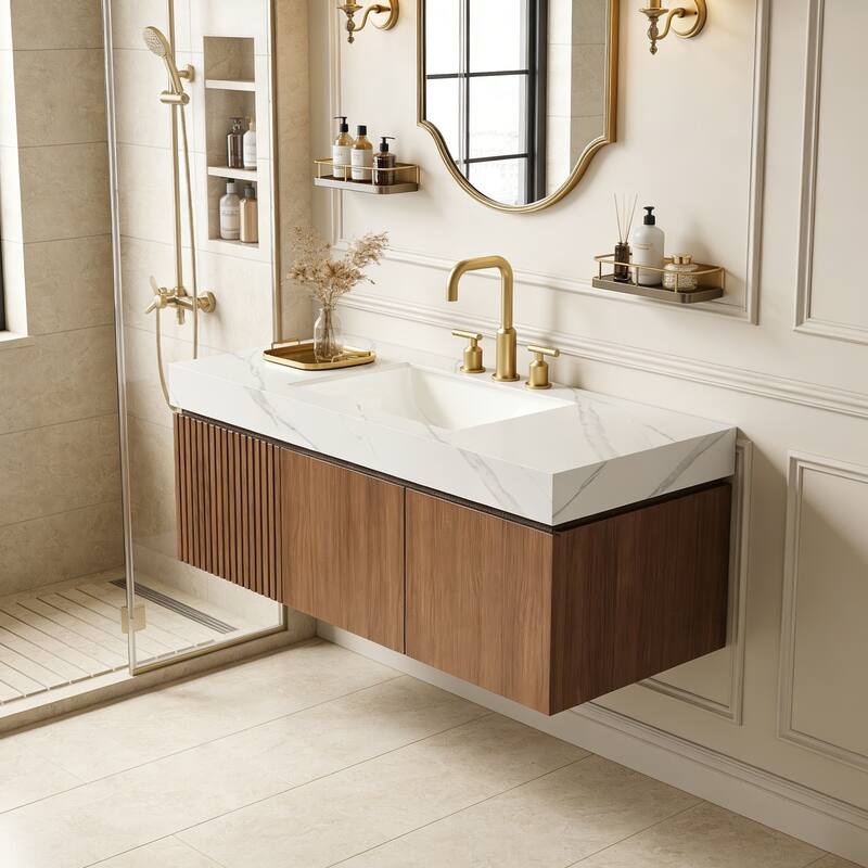 Floating Storage Bathroom Vanity with 3 Pre-drilled Faucet Holes