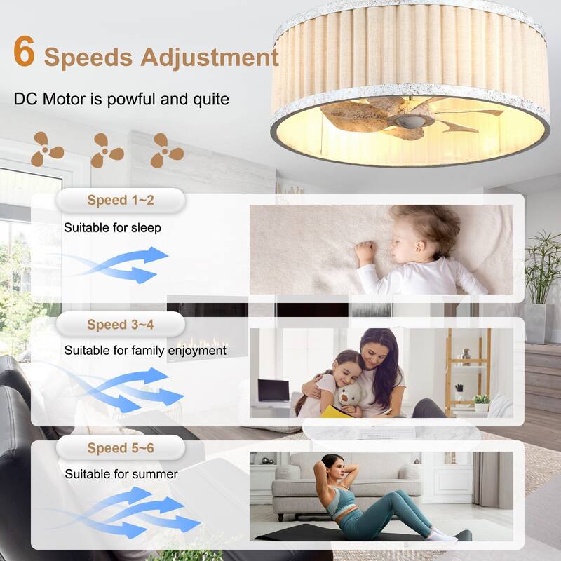 Bella Depot 20" Modern White Drrum Ceiling Fan with Light and Remote 6-speed