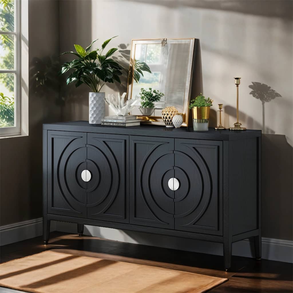 Sideboard with Circular Groove Design Door, Round Metal Door Handle
