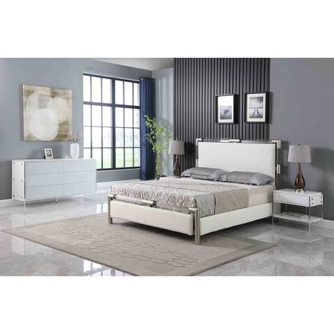 Somette Barry Upholstered Bedroom Set with Bed, Buffet & Lamp Table