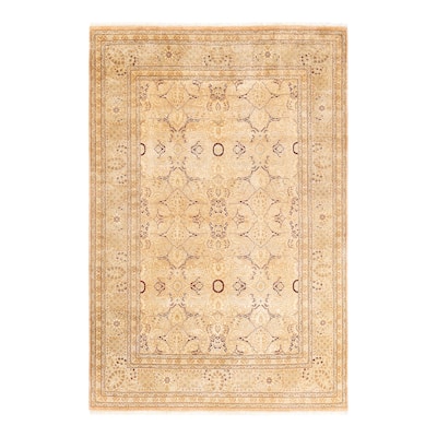Overton Handknotted Wool Traditional Oriental Beige Area Rug - 6' x 9'