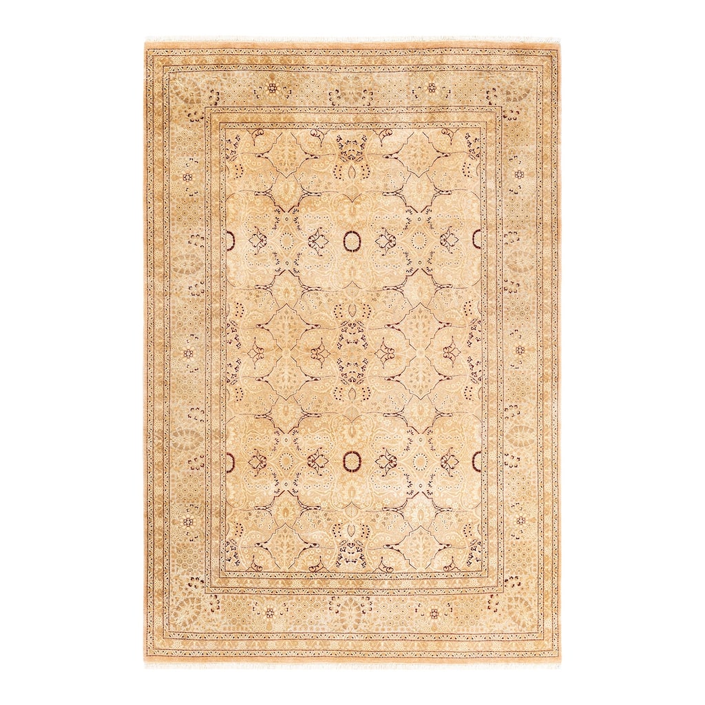 Overton Handknotted Wool Traditional Oriental Beige Area Rug - 6' x 9'