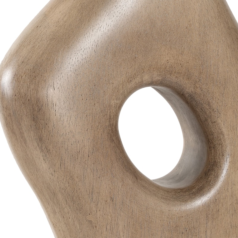 Abstract Carved Rubber Wood Floor Lamp with Oval Shade - 65.5" - Brown