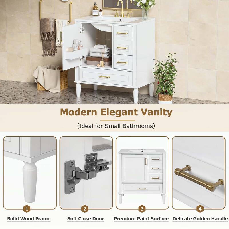 Bathroom Vanity with Ceramic Sink,Soft-Close Door,Multiple Drawers,and Ample Storage for Modern Bathrooms