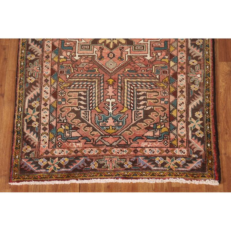 Geometric Handmade Heriz Persian Vintage Runner Rug - 3'5"x 10'7"