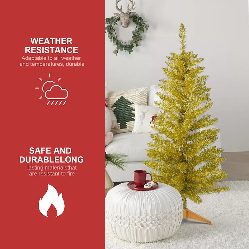 Pre-Lit Gold Artificial Christmas Tree - UL Lights, Small Space/Tabletop Decor