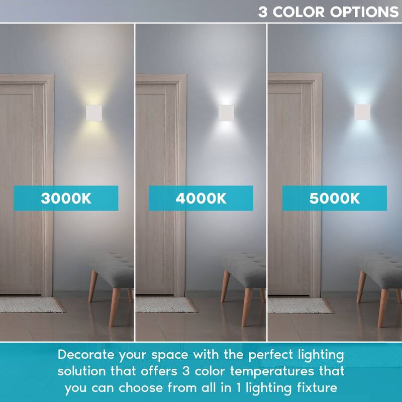 Luxrite Square LED Up and Down Wall Sconces Set of 2, Metal, 5CCT 2700K-5000K, 15W, 1000LM, IP65 Waterproof, ETL - White