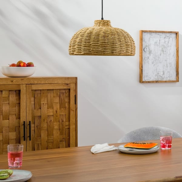 slide 2 of 3, Maseera Seagrass Coastal Basket Pendant Light - 66"H x 14"W x 14"D 66"H x 14"W x 14"D - Brown