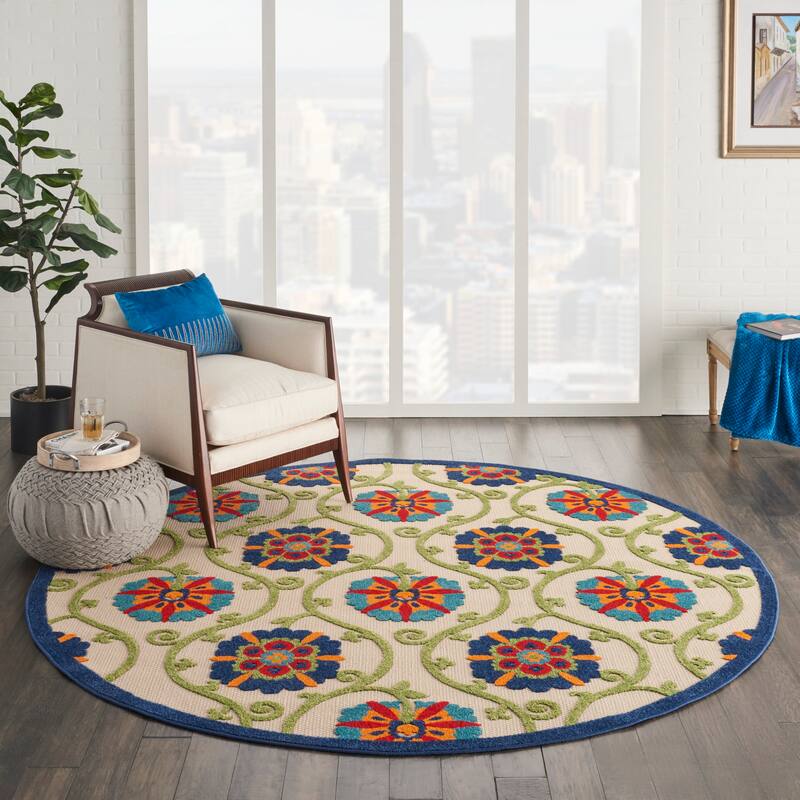 Lanikai Floral Indoor/ Outdoor Area Rug by Havenside Home - 7'10" Round - Blue/Multi