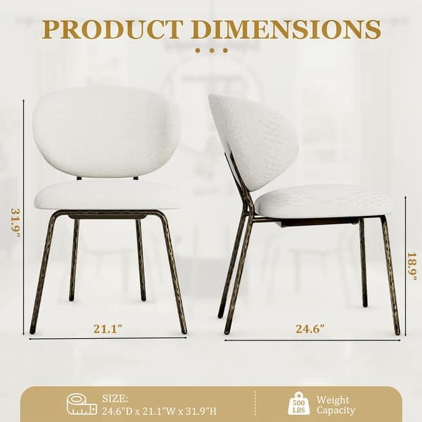dimension image slide 1 of 4, White Velvet Dining Chairs with Hammered Finish Metal Legs