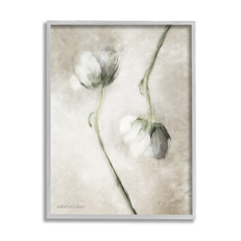 Stupell White Floral Stems Botanical Vintage Rose Blossom Painting Framed Wall Art,Design by Bluebird Barn - Green - 11 x 14 - Grey