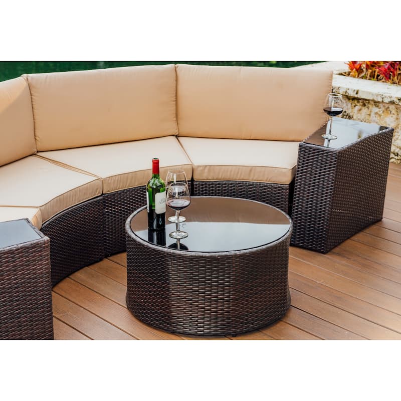 Empyrean Outdoor Circular Patio Furniture Set - with Cushions, End Tables & Coffee Table