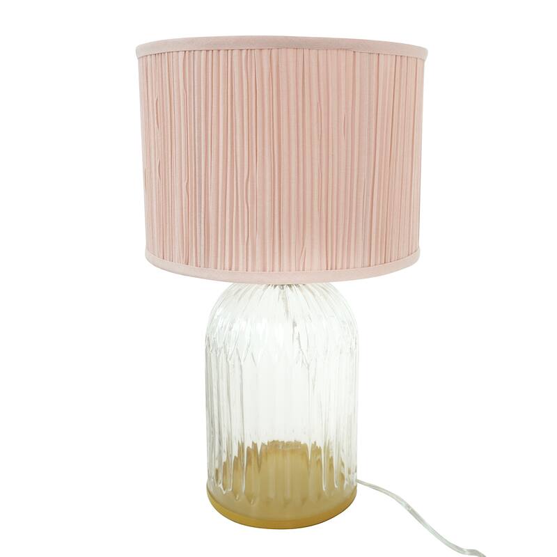 Coachella Ribbed Glass Table Lamp with Pleated Fabric Shade