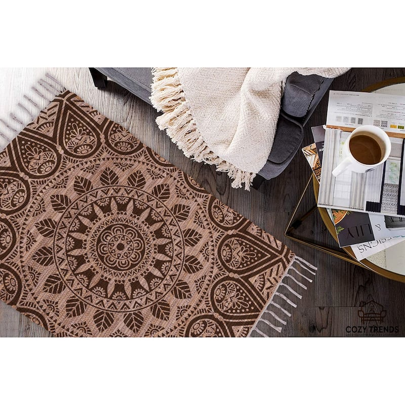 Authentic Hand-Woven Indian Cotton Rug 24''x36'' - Washable, Reversible, and Timelessly Stylish - 2'x3'
