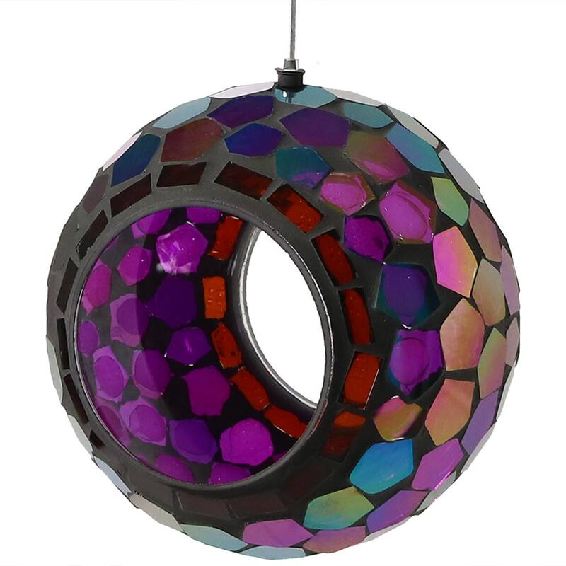 Hanging Bird Feeder Outdoor Round Glass Mosaic Design for Garden - 6"