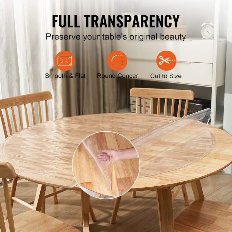 VEVOR 42in & 48in Round Clear Table Cover 1.5mm PVC Waterproof ...