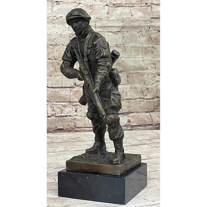 Signed Original Artwork By Milo Soldier Holding Rifle And Gear Bronze Sculpture Statue