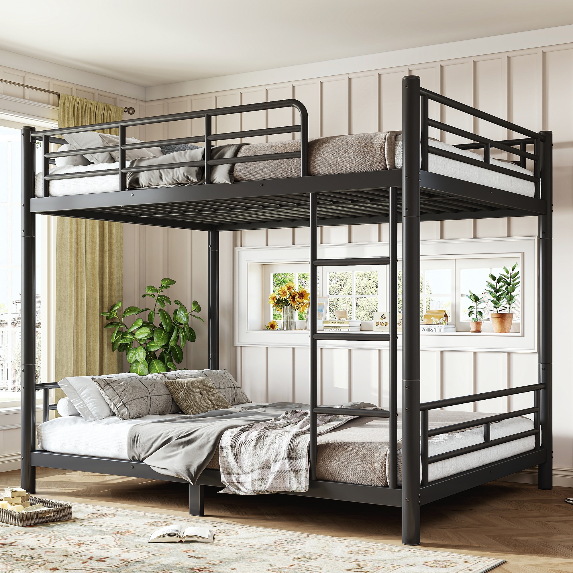 Full Over Full Size Metal Bunk Bed For Teens And Adults,Space-Saving/Noise Reduced