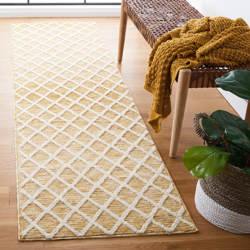 SAFAVIEH Easy Care Machine Washable Friedrike Geometric Rug - 2' 3" x 12' - Gold/Ivory - Runner