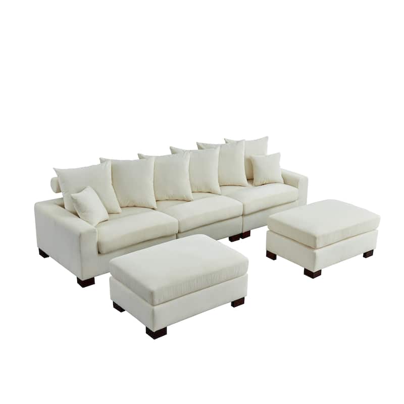 5 Seater Convertible L & U Shaped Corduroy Sofa, Beige, 116x65x35 inches, 253 pounds