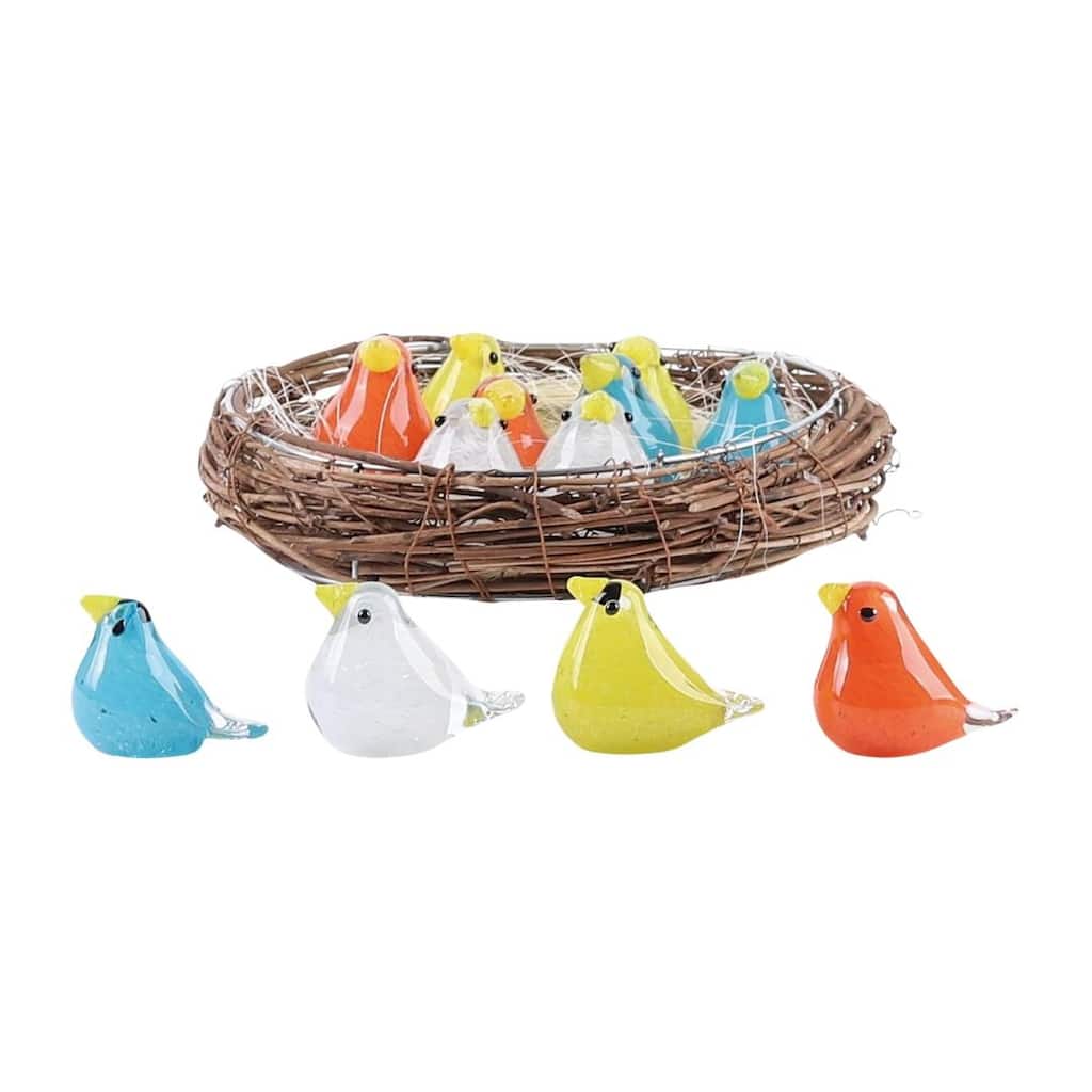 Transpac Mini Glass Colorful Birds In Nest Display Home Decorations Spring