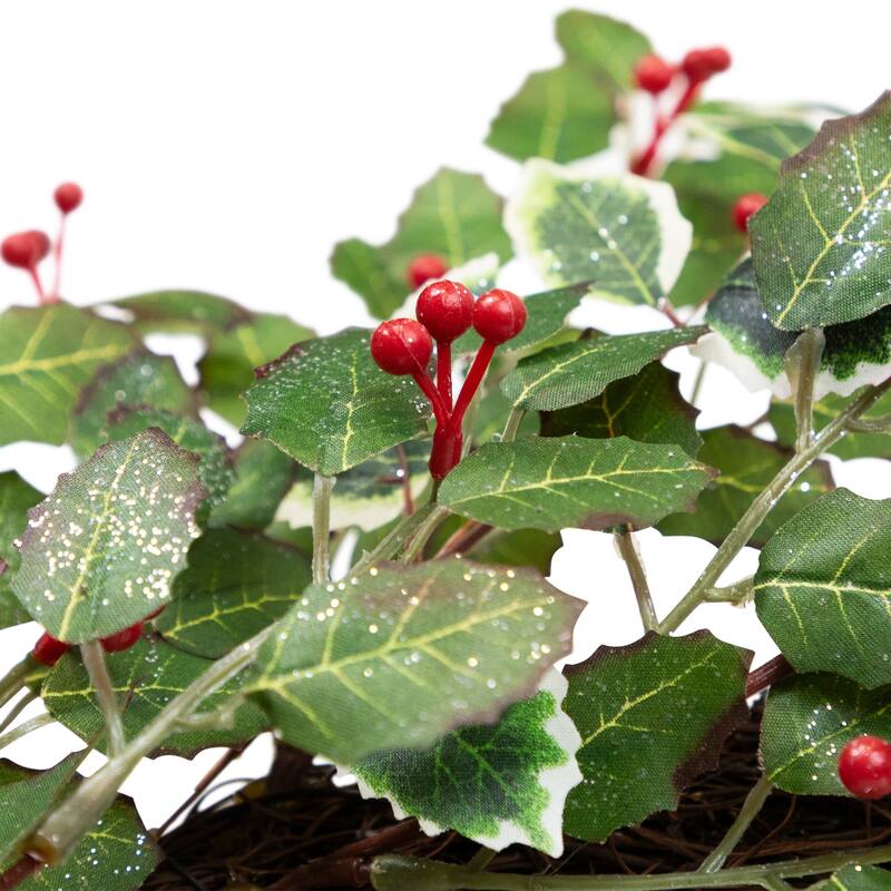 Glittered Holly and Berry Artificial Christmas Wreath - 24" - Unlit