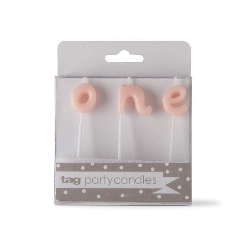 One Candle Set Pink Paraffin Wax Plastic Pick Baby Girl Birthday Party Decor