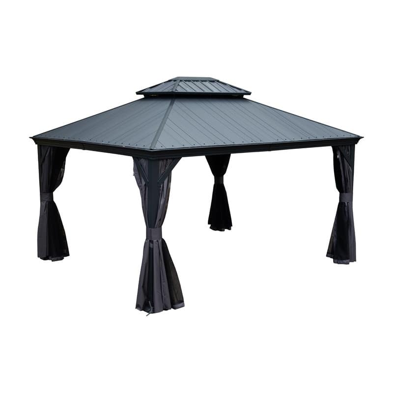 Domi 10x14FT Resin Hardtop Gazebo with Drainage Gutter, 2025 Upgraded Outdoor Metal Gazebo Canopy with Double Roof - 10'×12'