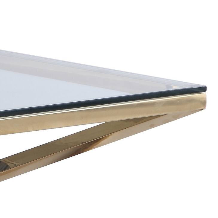 Somette Square Cocktail Table with Pyramid Gold Base