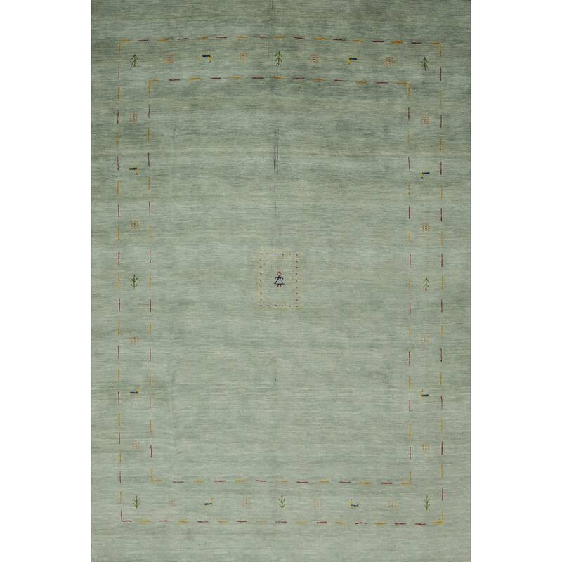 Hand Knotted Oriental 100% Wool Carpet Tribal Animal Pictorial Green Gabbeh Area Rug - 9' 9'' X 7' 10''