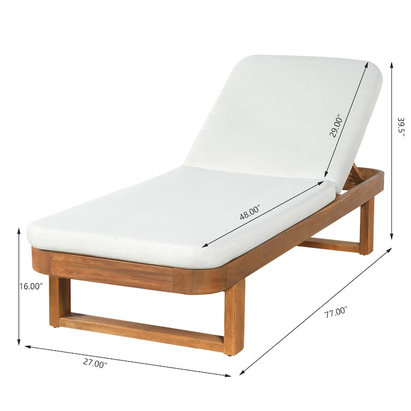 Christopher Knight Home - Milos Outdoor Acacia Wood Chaise Lounge with Adjustable Backrest & Water Resistant Cushioned Seat