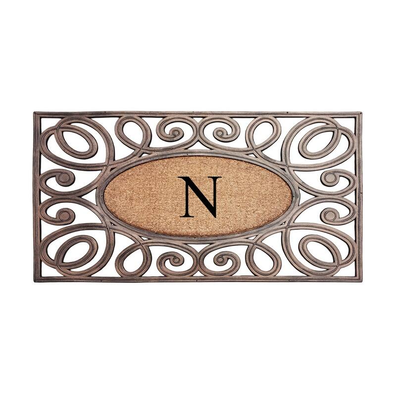 A1HC Rubber and Coir Elegant Circles Monogrammed Double Door Doormat 23"X38"