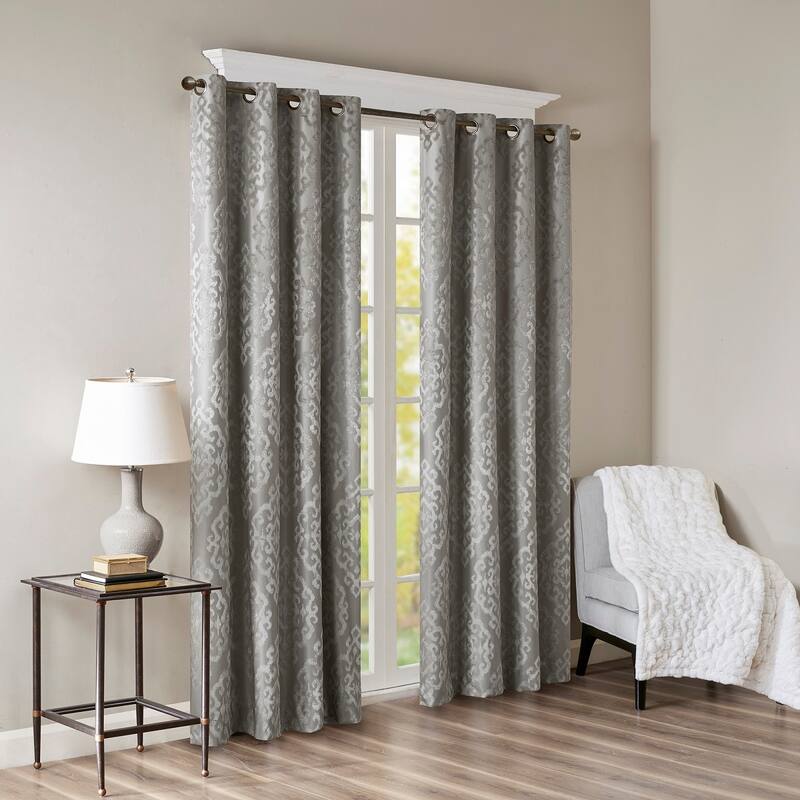 Blackout&Noise Blocking Knitted Jacquard Damask Total Grommet Top Curtain Panel, Machine Washable for Living Room/Bedroom-Single