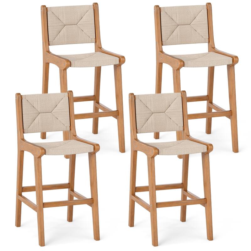 Gymax 4PCS Outdoor Counter Height Bar Stool w/ Wood Frame Back & - Counter Height - Natural - Set of 4